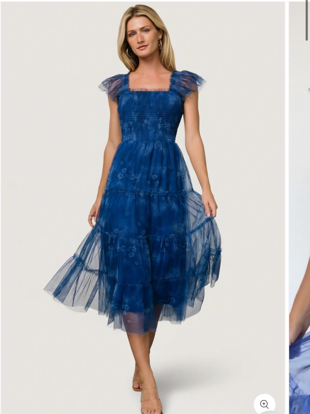 Blue Tulle Tiered Midi Dress